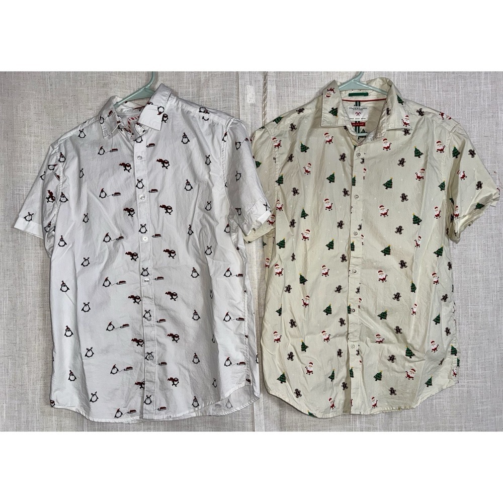 Denim &‎ Flower Ricky Singh Men's Holiday Shirts M S Christmas Santa Button Up